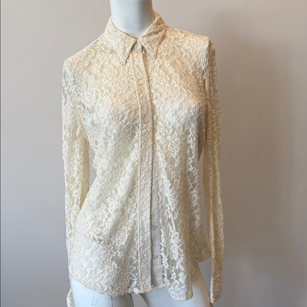 Elegant Cream Lace Button-Up Blouse